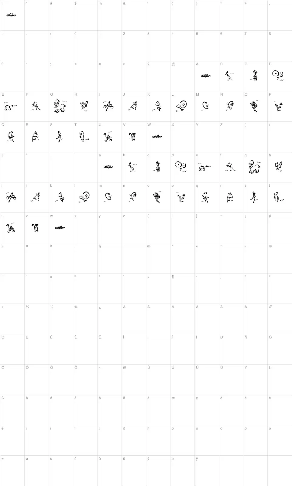 Mapa de caracteres da fonte Cartoons Abstract