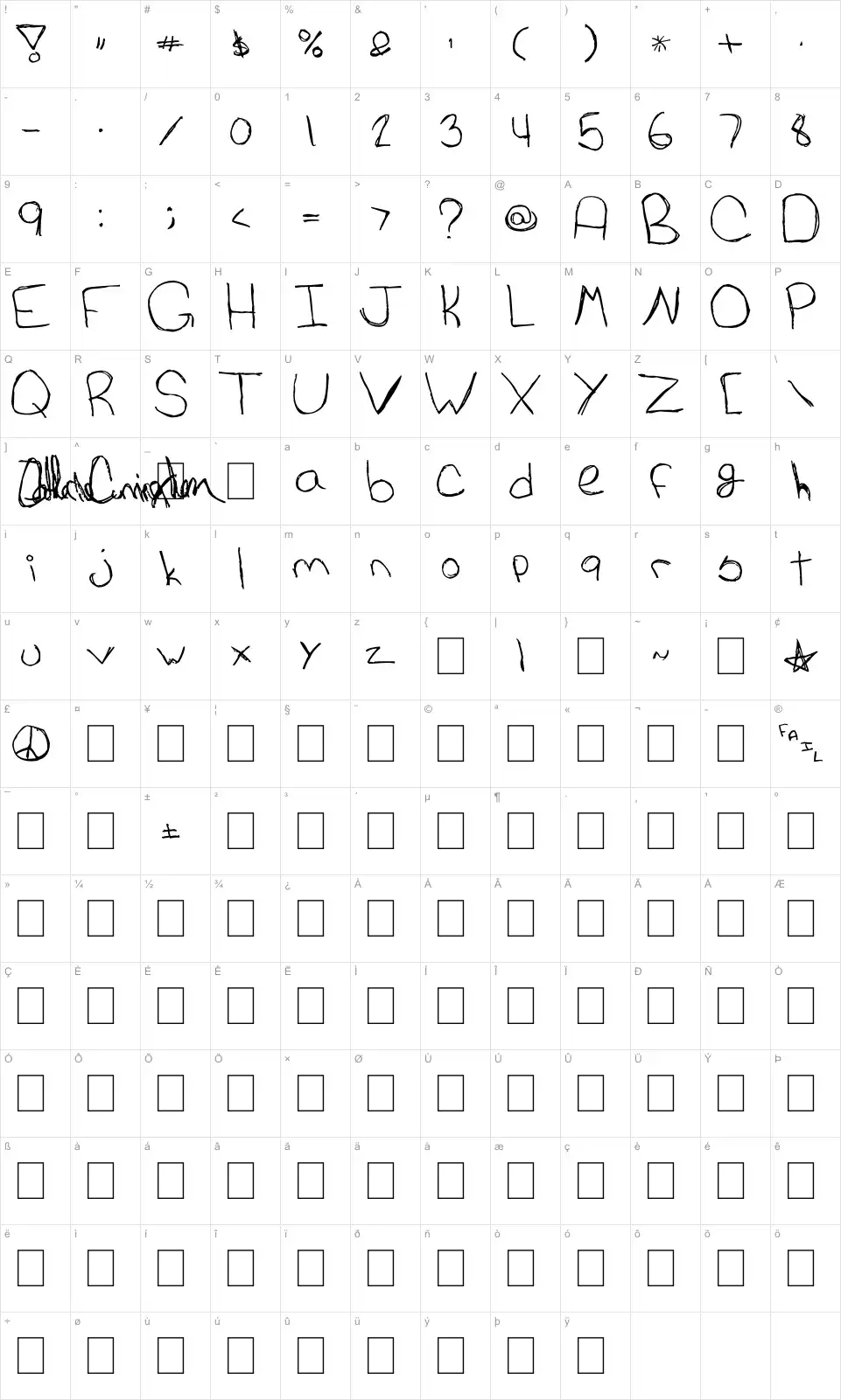 Mapa de caracteres da fonte Cat's Awesomely Awesome Font