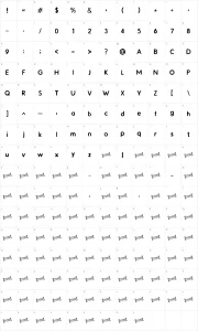 Mapa de caracteres da fonte Catalogue