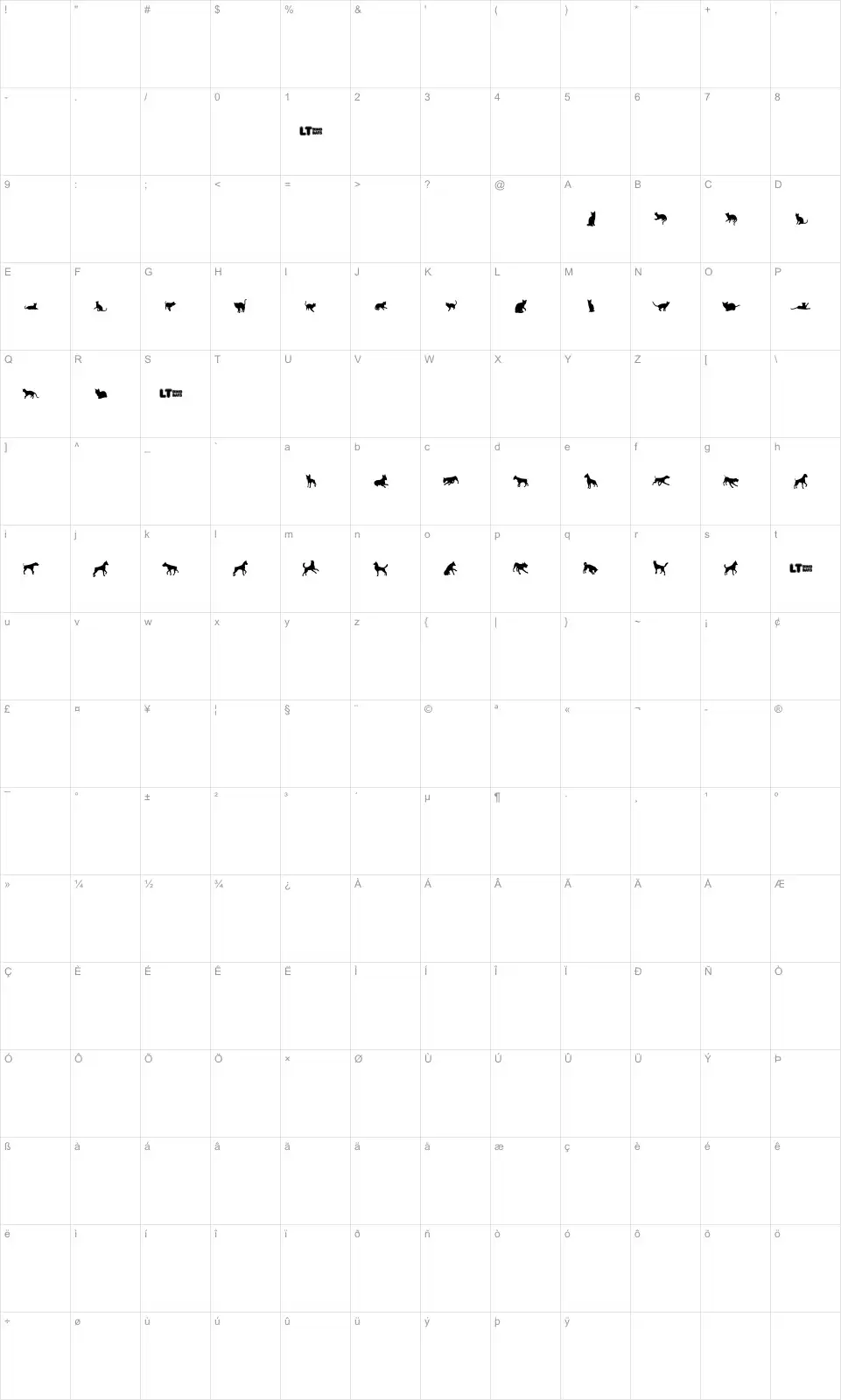 Mapa de caracteres da fonte Cats vs Dogs LT