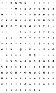 Mapa de caracteres da fonte CBGB Font