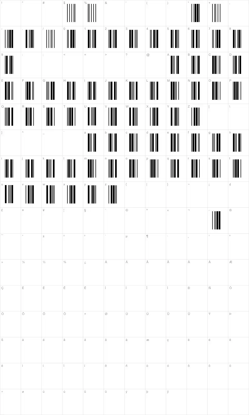 Mapa de caracteres da fonte CCode39