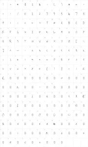 Mapa de caracteres da fonte CD Writing