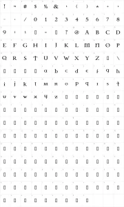 Mapa de caracteres da fonte Celtic Garamond the 2nd