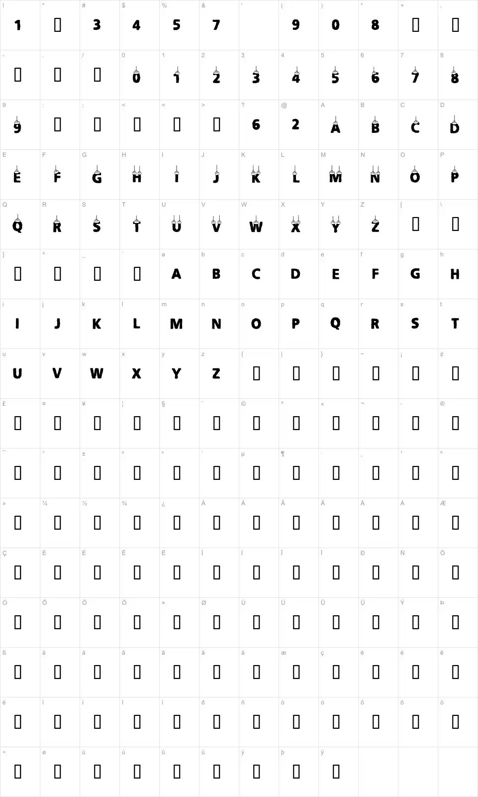 Mapa de caracteres da fonte CF Christmas Letters
