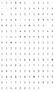 Mapa de caracteres da fonte CF General Tao