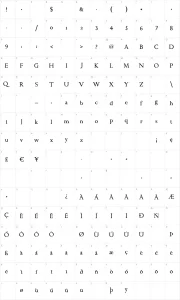 Mapa de caracteres da fonte Chanticleer Roman