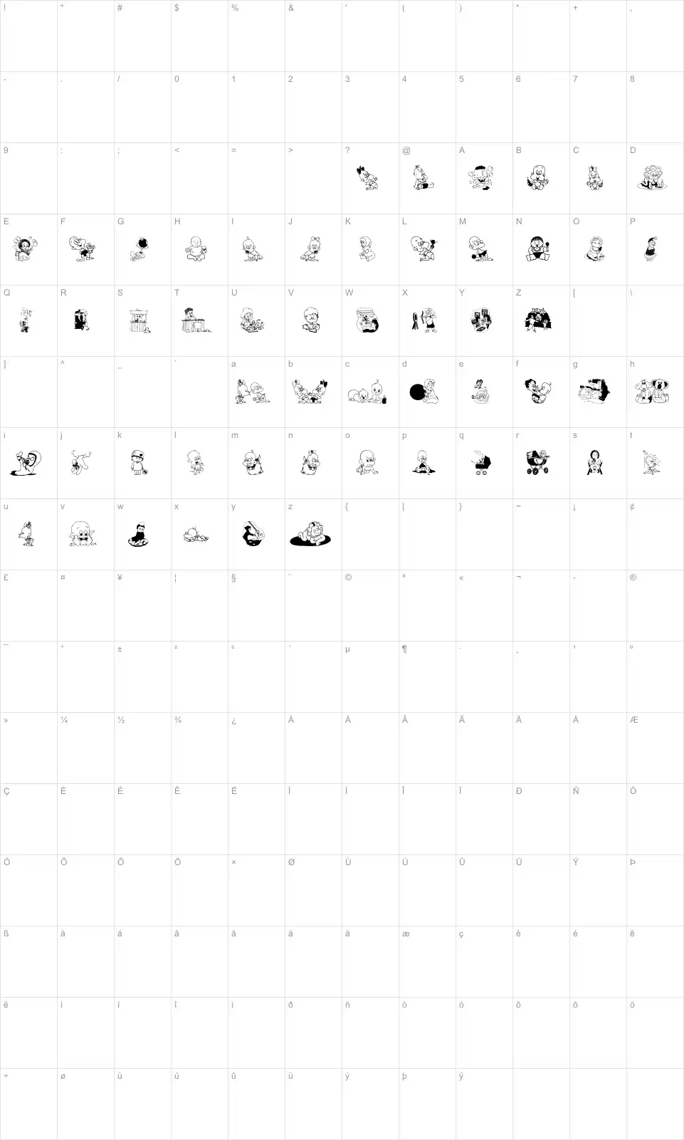 Mapa de caracteres da fonte Children Bats
