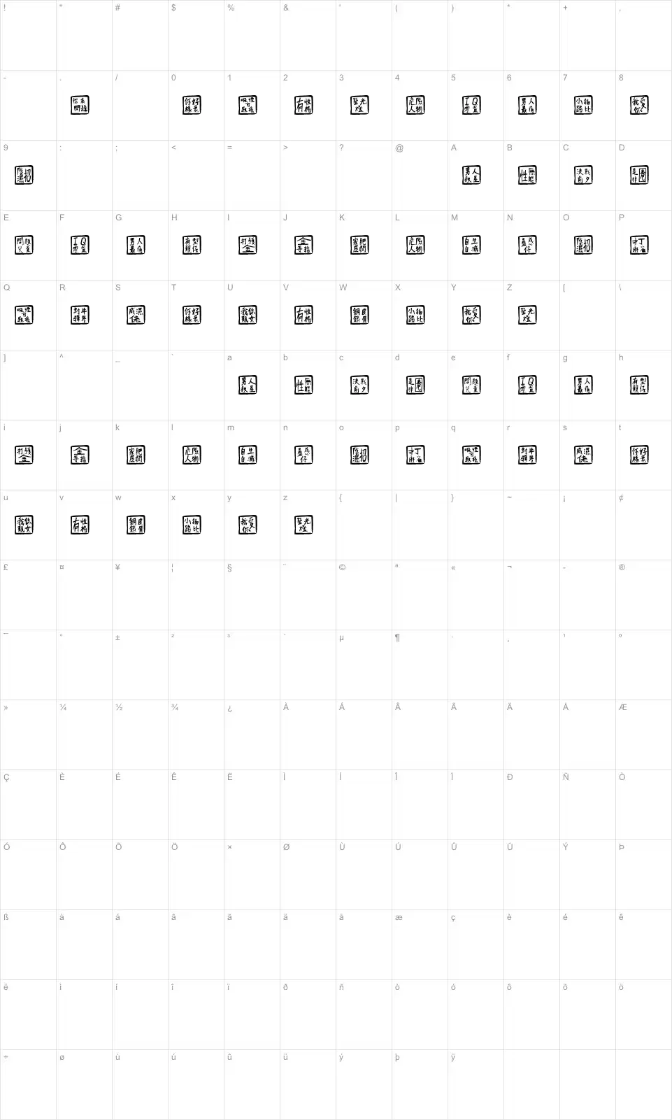 Mapa de caracteres da fonte Chinese Whisper