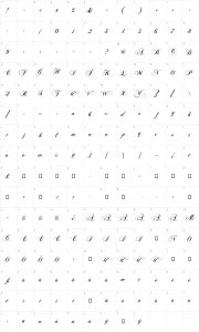Mapa de caracteres da fonte Chopin Script