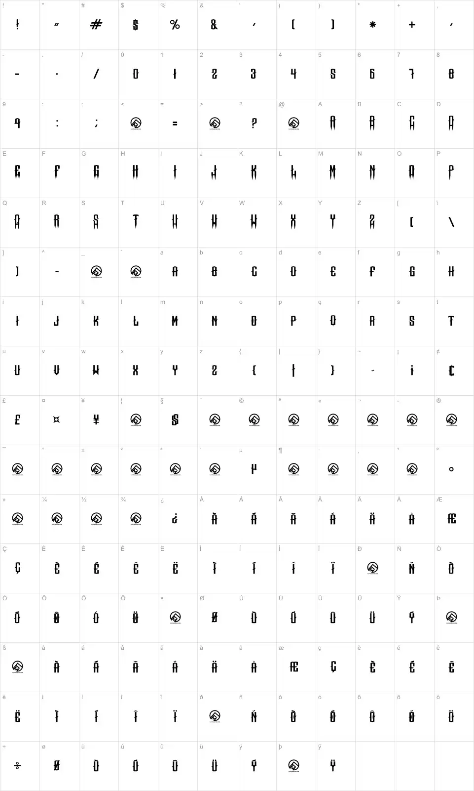 Mapa de caracteres da fonte Chops Chops
