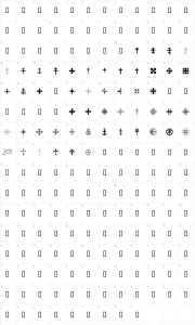 Mapa de caracteres da fonte Christian Crosses