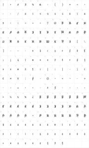 Mapa de caracteres da fonte Church Text 'Shaded'