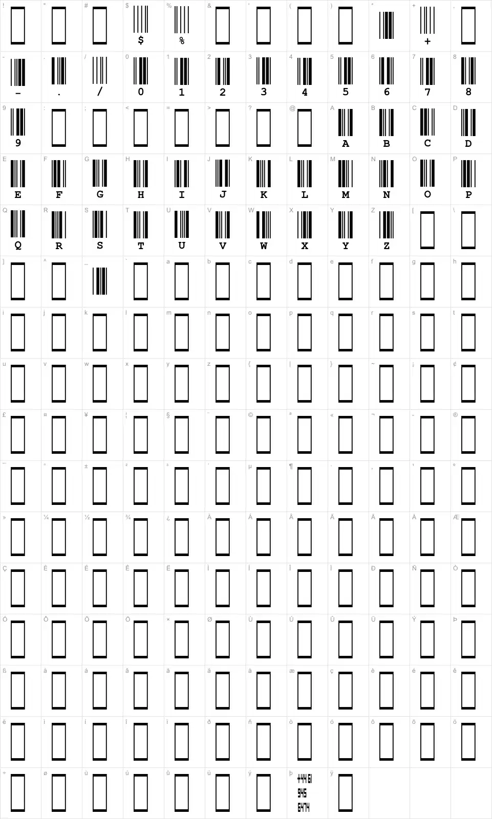 Mapa de caracteres da fonte CIA Code 39