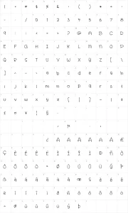 Mapa de caracteres da fonte Cinnamon Cake