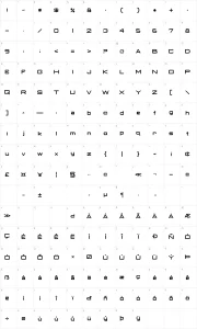 Mapa de caracteres da fonte Classic Robot