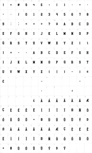 Mapa de caracteres da fonte College Block