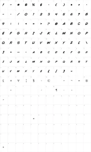 Mapa de caracteres da fonte Comic Book