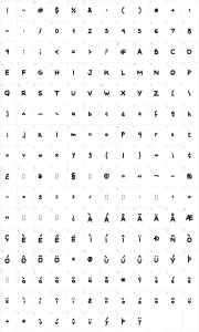 Mapa de caracteres da fonte Comiquita Sans