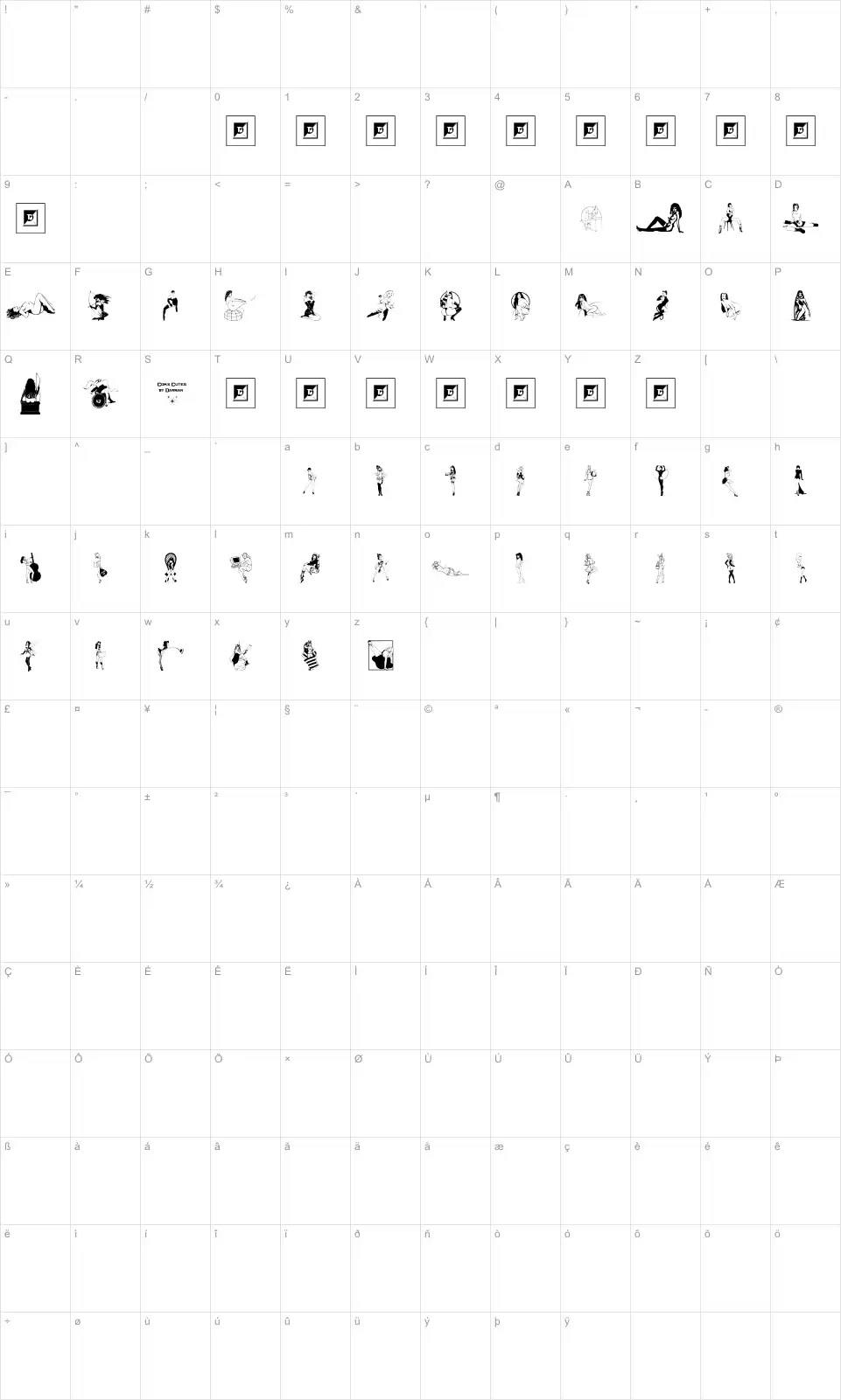 Mapa de caracteres da fonte Comix Cuties