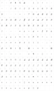 Mapa de caracteres da fonte Commercial Script