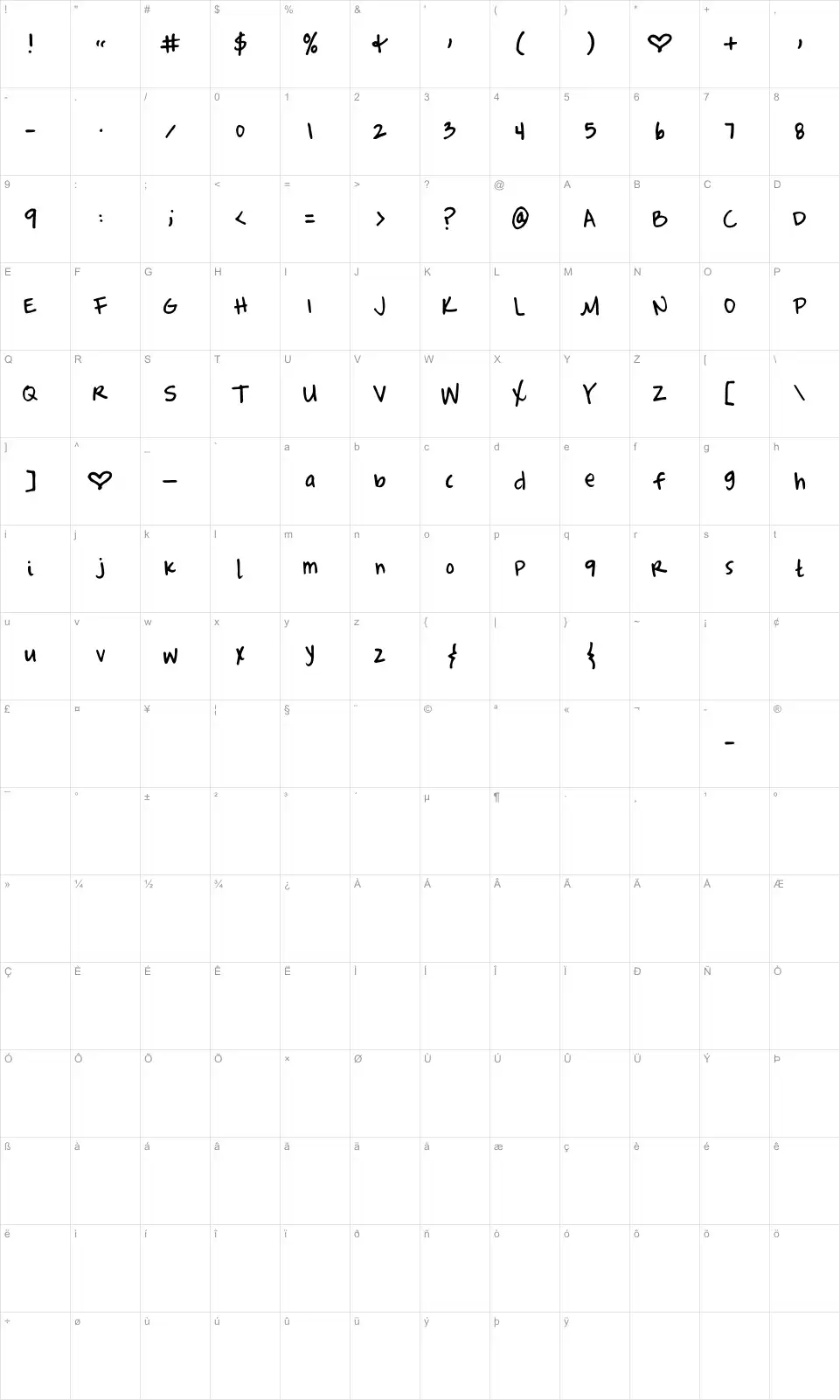 Mapa de caracteres da fonte Complete in Him