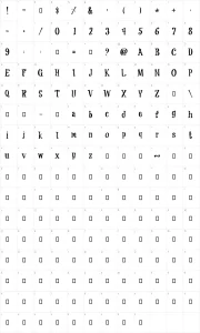 Mapa de caracteres da fonte Coolock Black