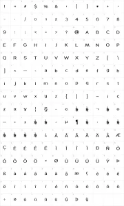 Mapa de caracteres da fonte Coughy Machine