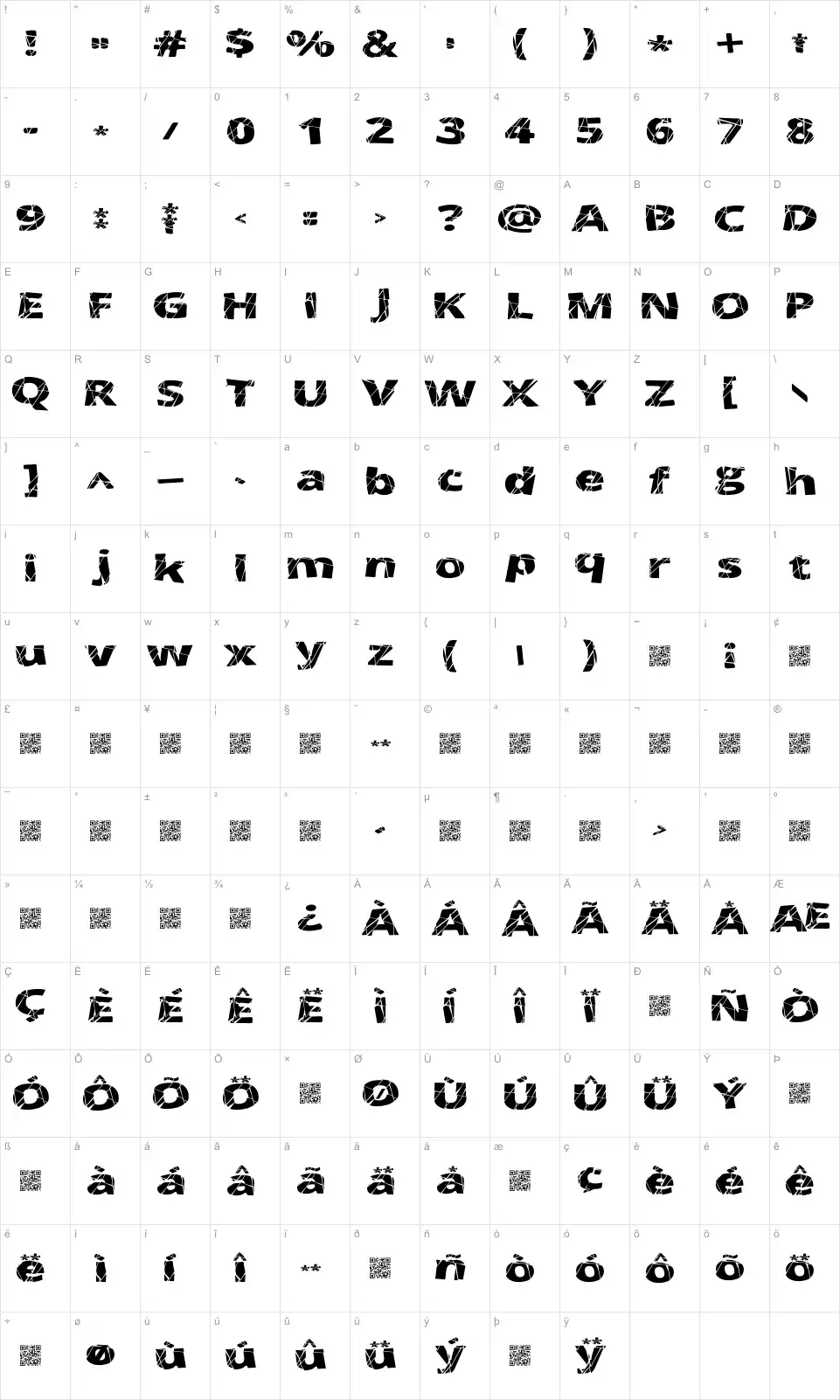 Mapa de caracteres da fonte Cracked