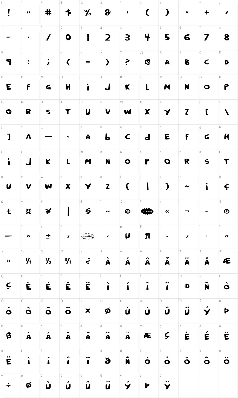 Mapa de caracteres da fonte Crappity Crap Crap