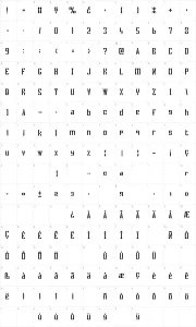 Mapa de caracteres da fonte !Crass Roots OFL