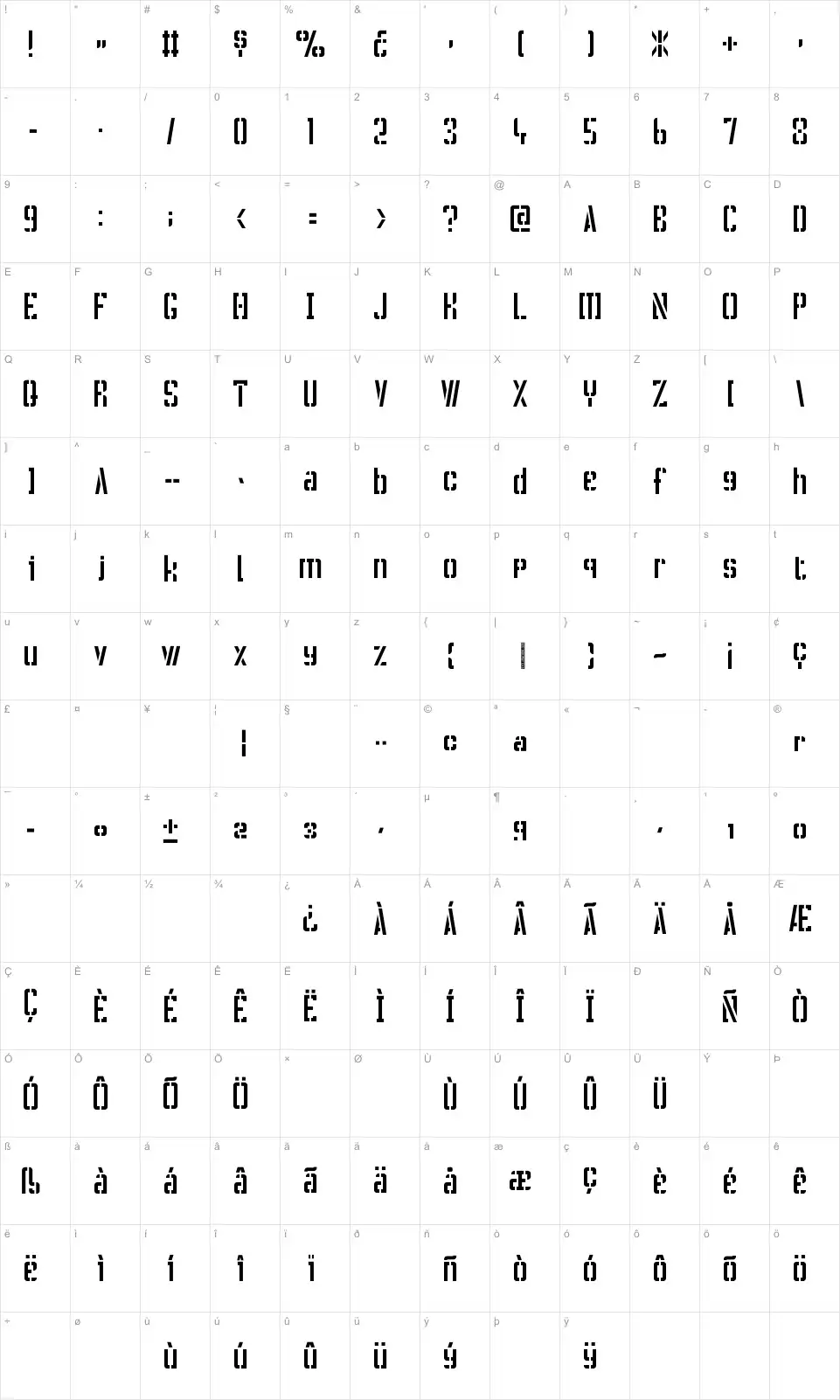 Mapa de caracteres da fonte !Crass Roots OFL