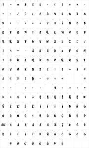 Mapa de caracteres da fonte Creaky Frank