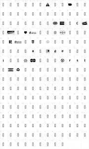 Mapa de caracteres da fonte Credit Cards