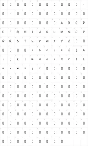 Mapa de caracteres da fonte Crossword Belle