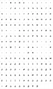 Mapa de caracteres da fonte Cry Uncial