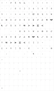 Mapa de caracteres da fonte Cryptic Zodiac