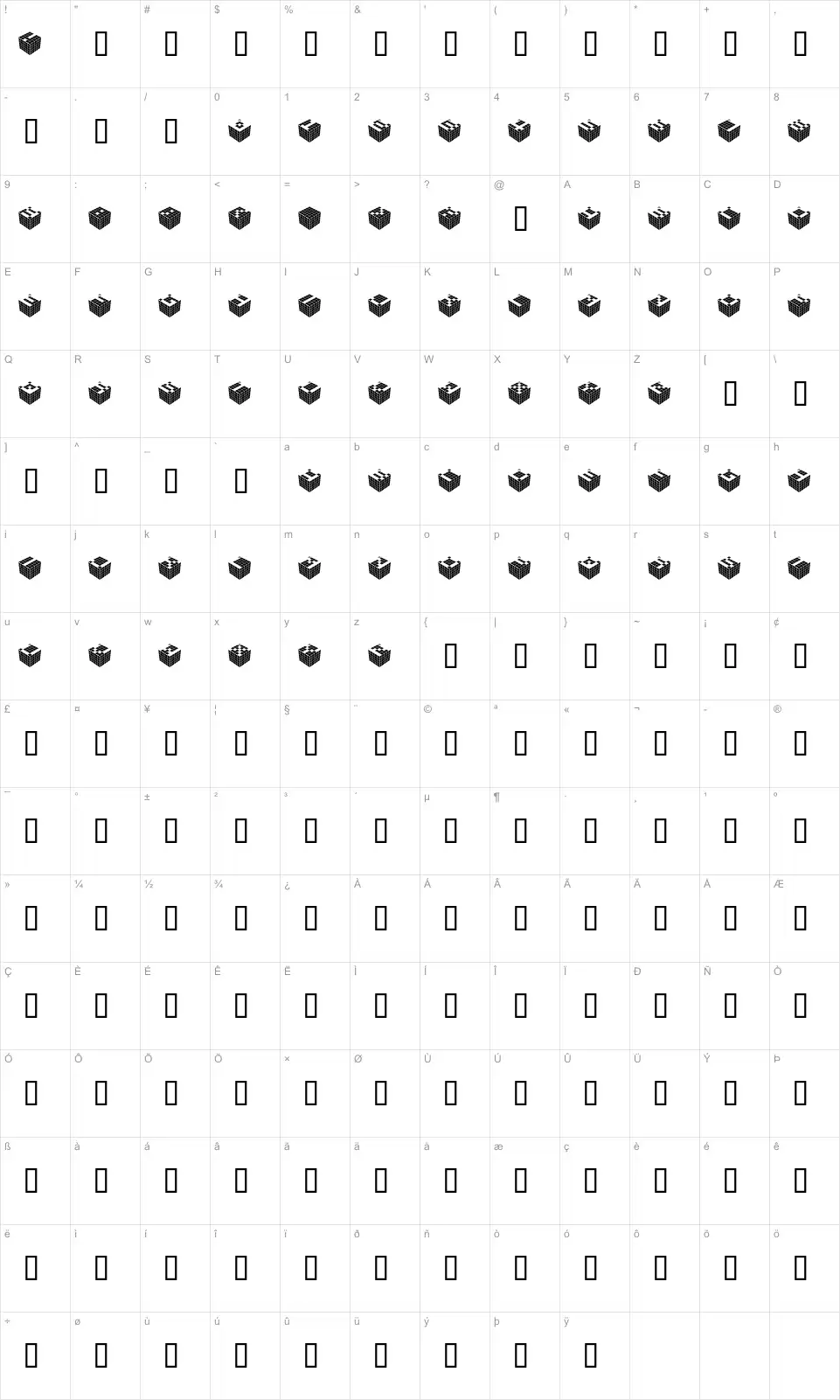 Mapa de caracteres da fonte Cubic Dot