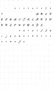 Mapa de caracteres da fonte Curly Joe