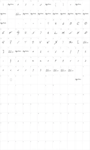 Mapa de caracteres da fonte Cursive Edgar