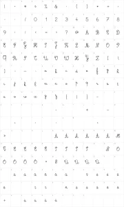 Mapa de caracteres da fonte Cursive