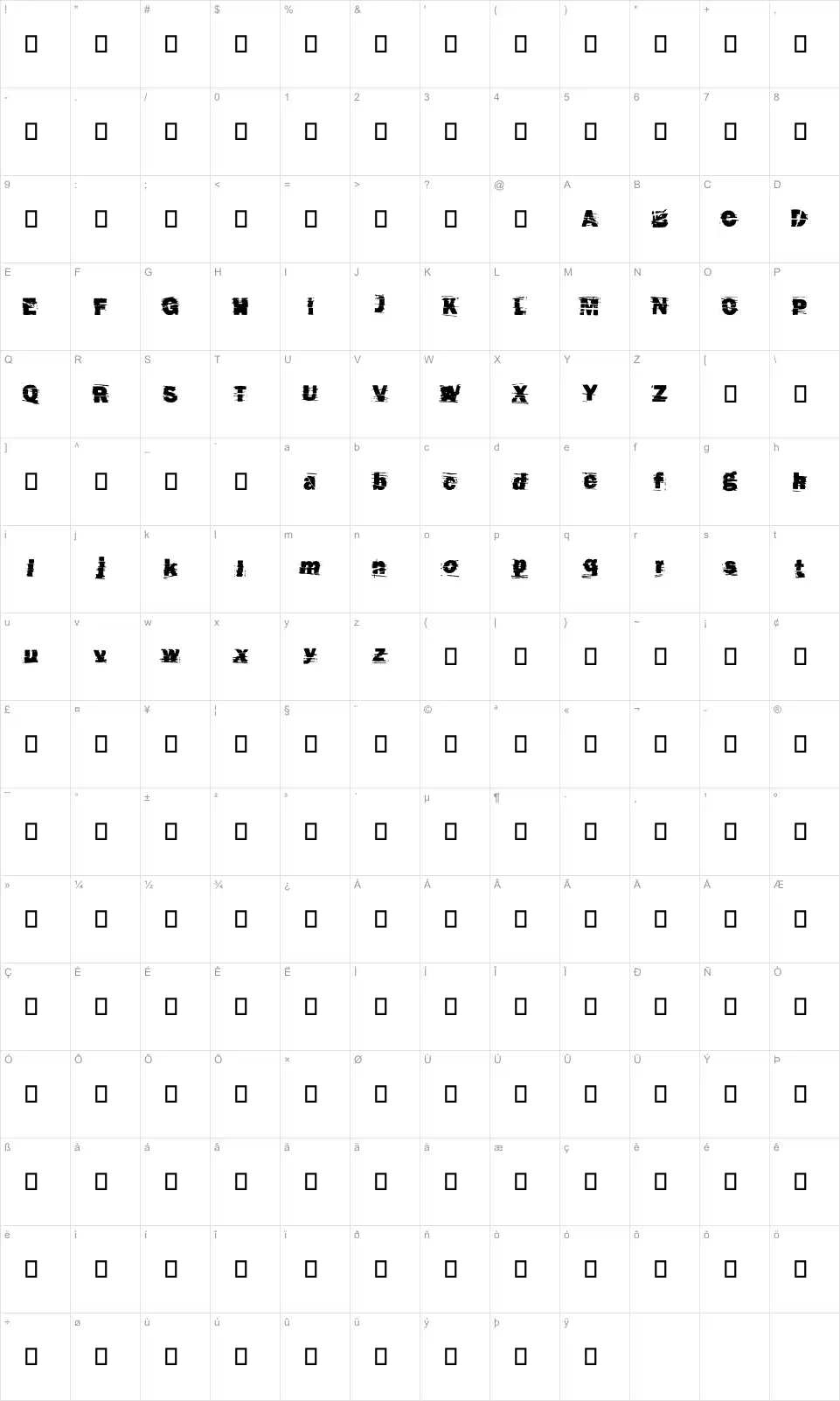 Mapa de caracteres da fonte Cut N Paste