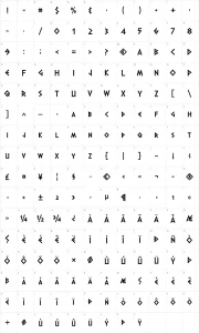 Mapa de caracteres da fonte Dalek Pinpoint