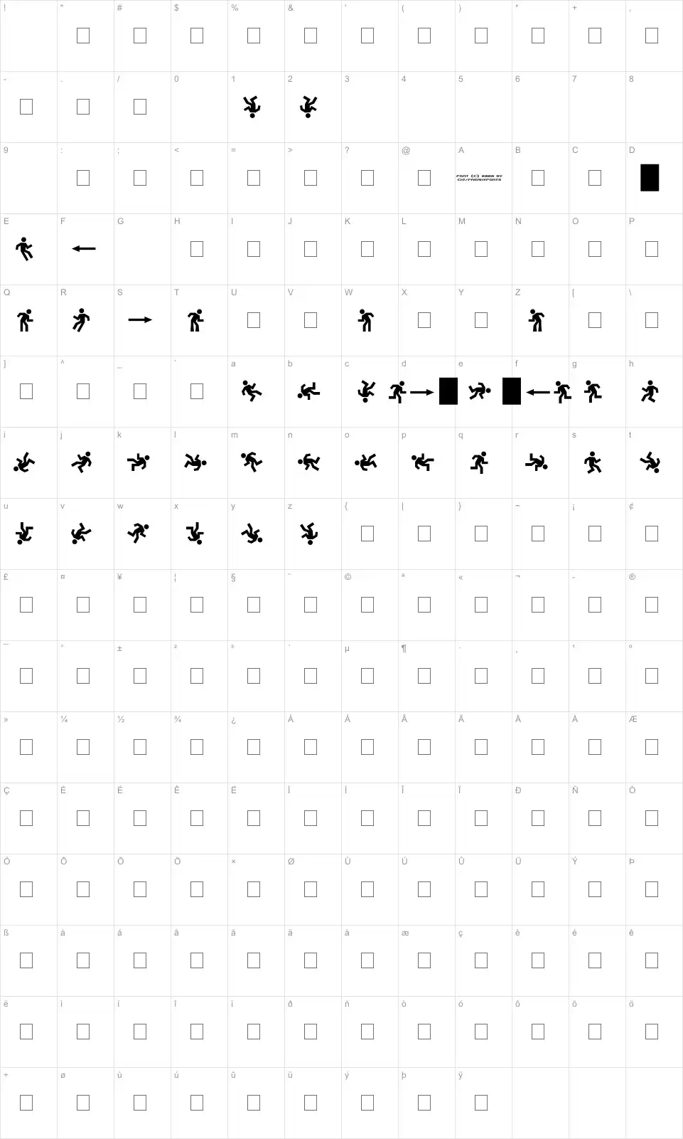 Mapa de caracteres da fonte Dancefloor Exit
