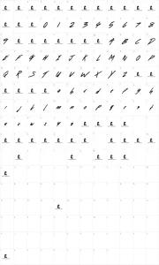 Mapa de caracteres da fonte Dancing on the Beach