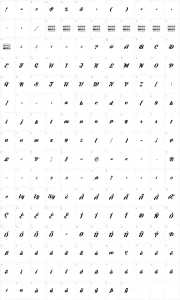 Mapa de caracteres da fonte Dark Larch