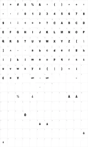Mapa de caracteres da fonte Dark Underground