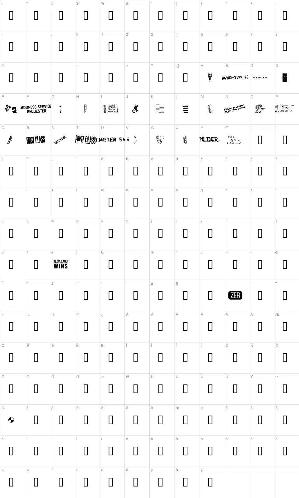 Mapa de caracteres da fonte Dead Letter Office
