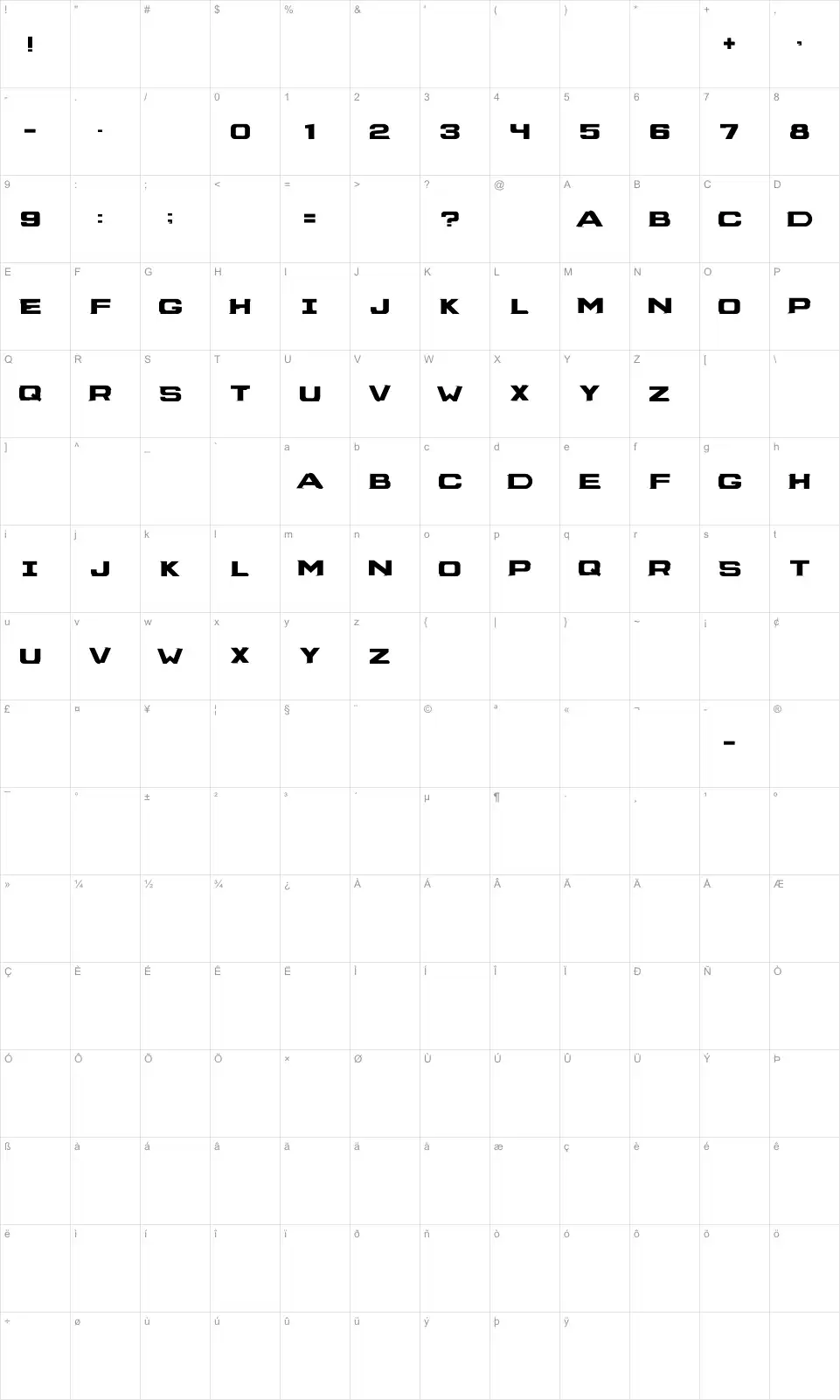 Mapa de caracteres da fonte Dead Space Box Art