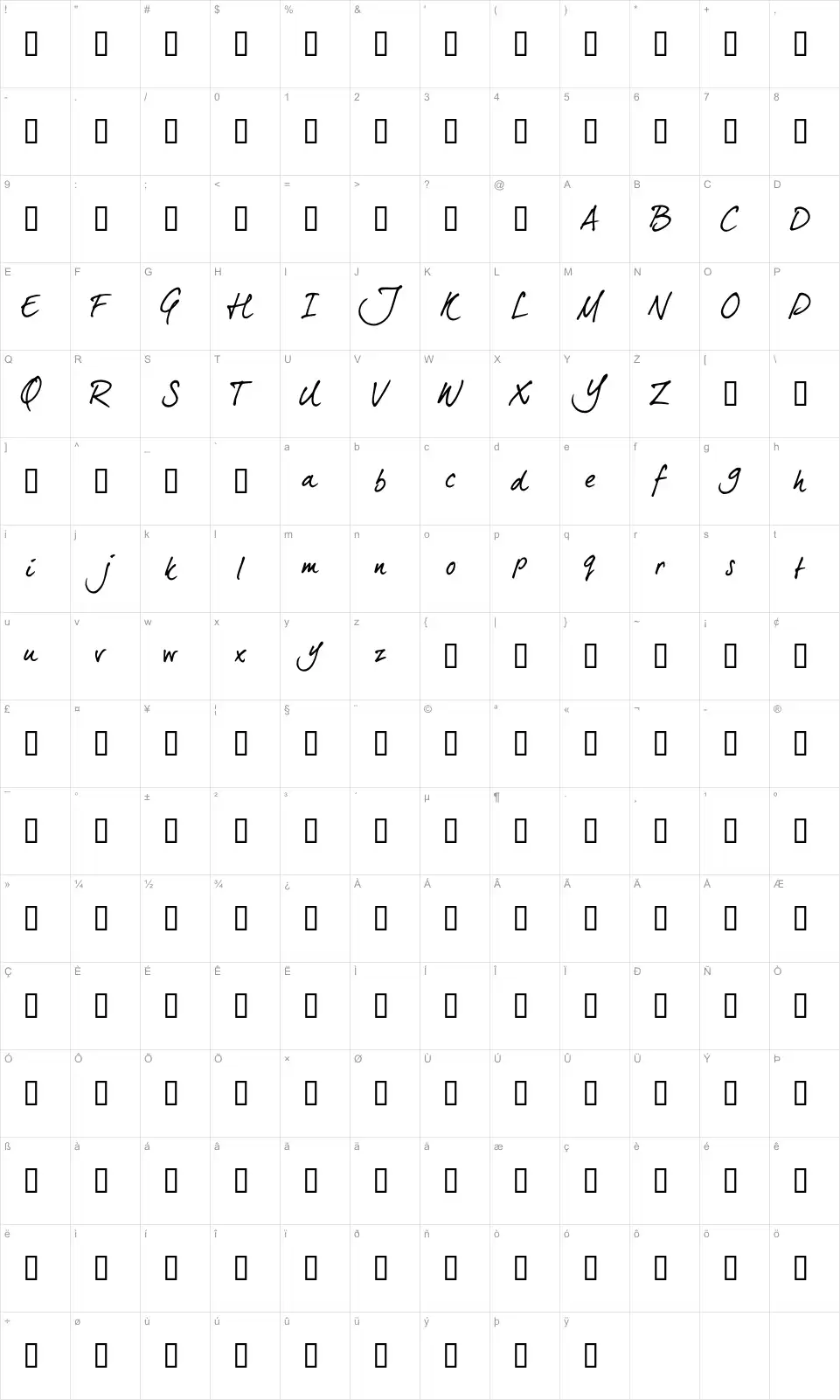 Mapa de caracteres da fonte Dear Joe 5 Casual